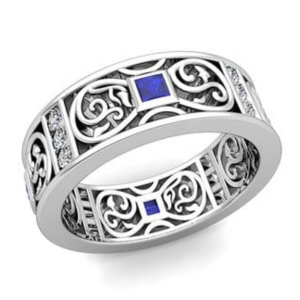 Band Ladies Silver Color With Blue Stone - Image 1