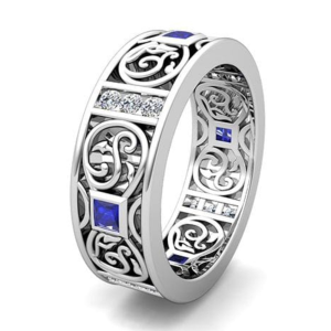 Band Ladies Silver Color With Blue Stone - Image 2